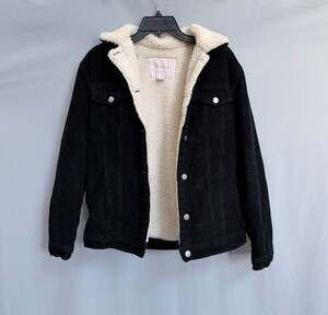 ReVamped Outerwear Black Corduroy Sherpa-Lined Trucker Jacket